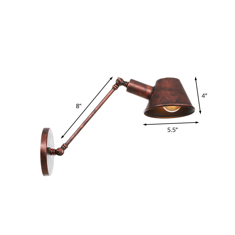 Antiqued Bell Sconce Lighting Fixture 1 Light Iron Wall Lamp in Rust with Swing Arm for Bedroom, 8"/12" Long