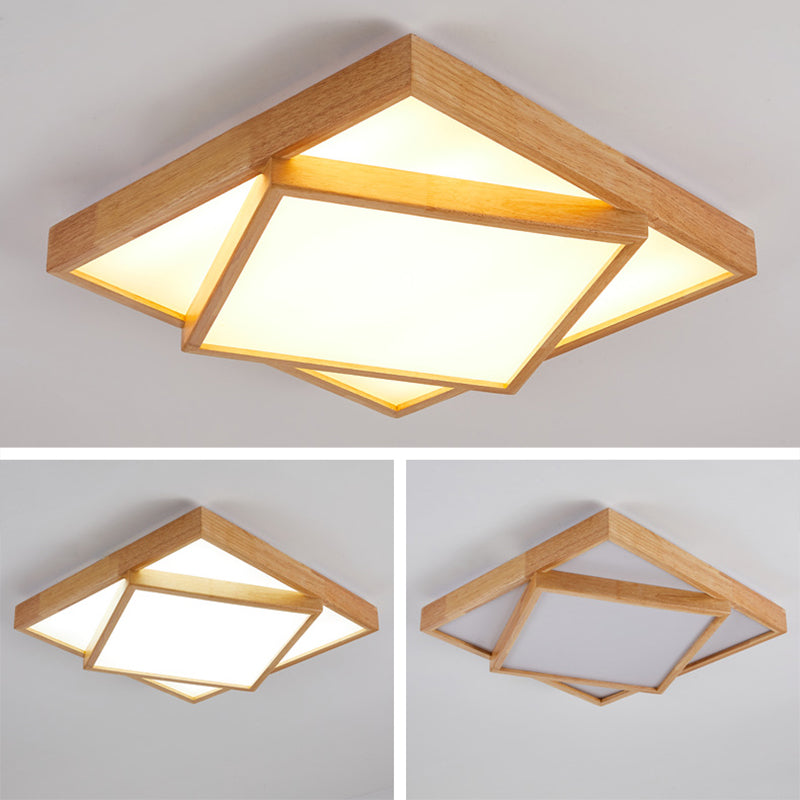 Wood Square Flush Mount Lights Contemporary Style Multi Lights Flush Mount Lighting