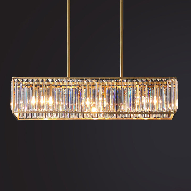 Modern Style Rectangle Shape Island Lights Crystal 3/4 Lights Pendant Light in Gold