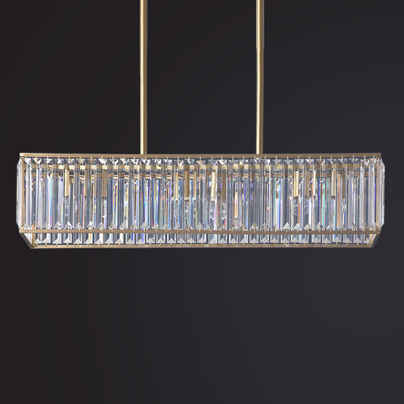 Modern Style Rectangle Shape Island Lights Crystal 3/4 Lights Pendant Light in Gold