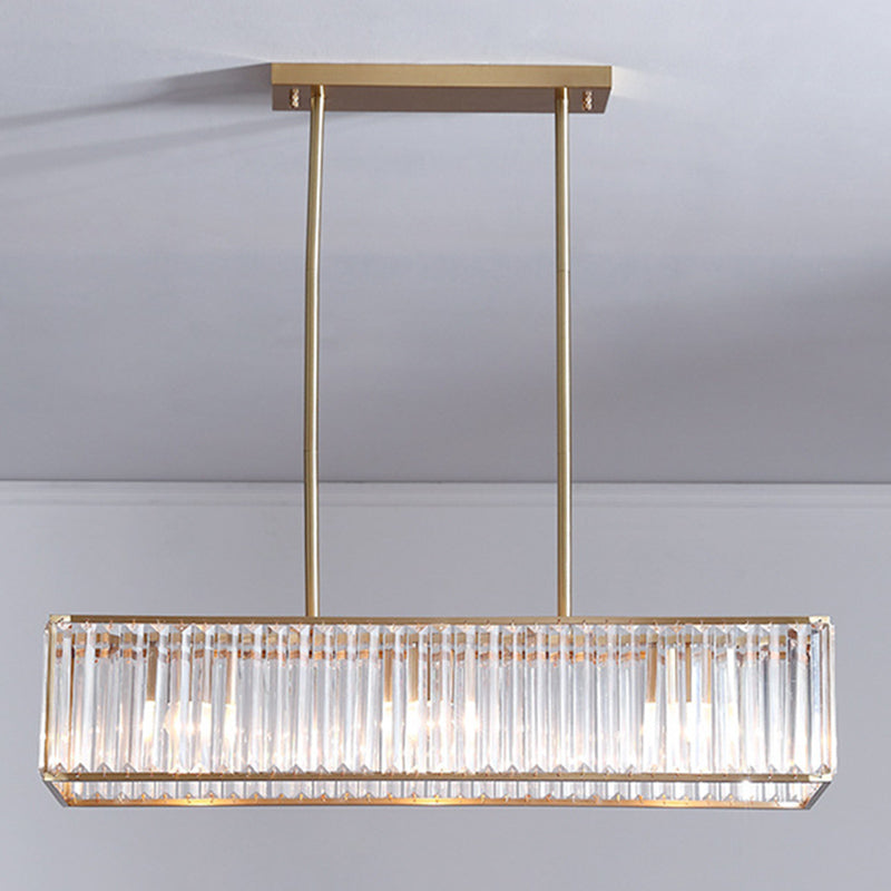 Modern Style Rectangle Shape Island Lights Crystal 3/4 Lights Pendant Light in Gold