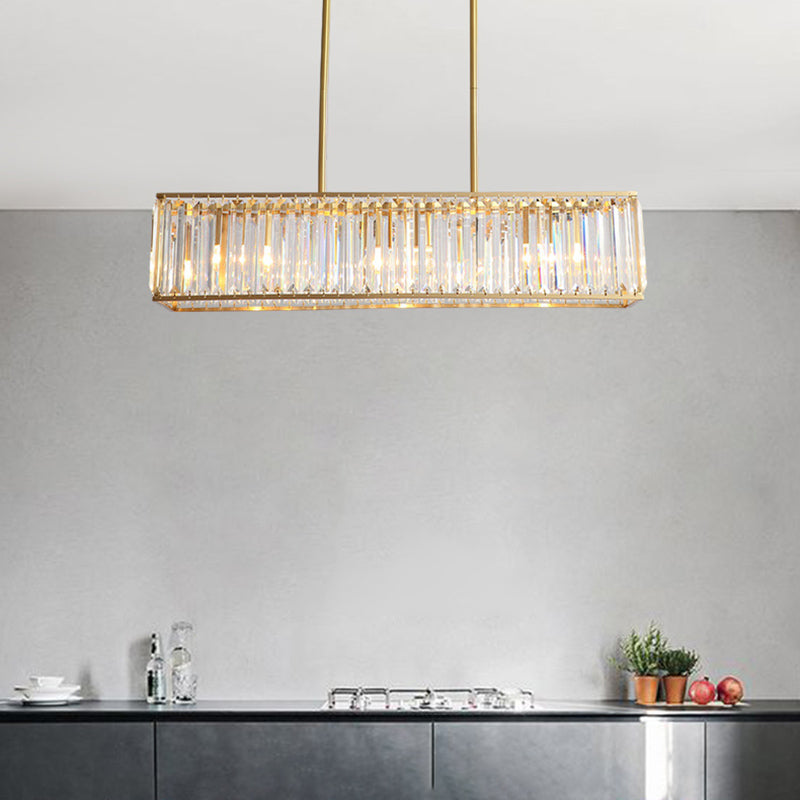 Modern Style Rectangle Shape Island Lights Crystal 3/4 Lights Pendant Light in Gold