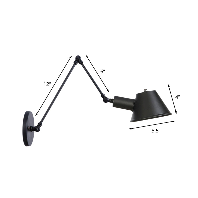 1 Bulb Wall Light Sconce Industrial Bar Wall Mounted Lamp with Bell Metal Shade in Black, 6"+6"/12"+6" Length of Swing Arm