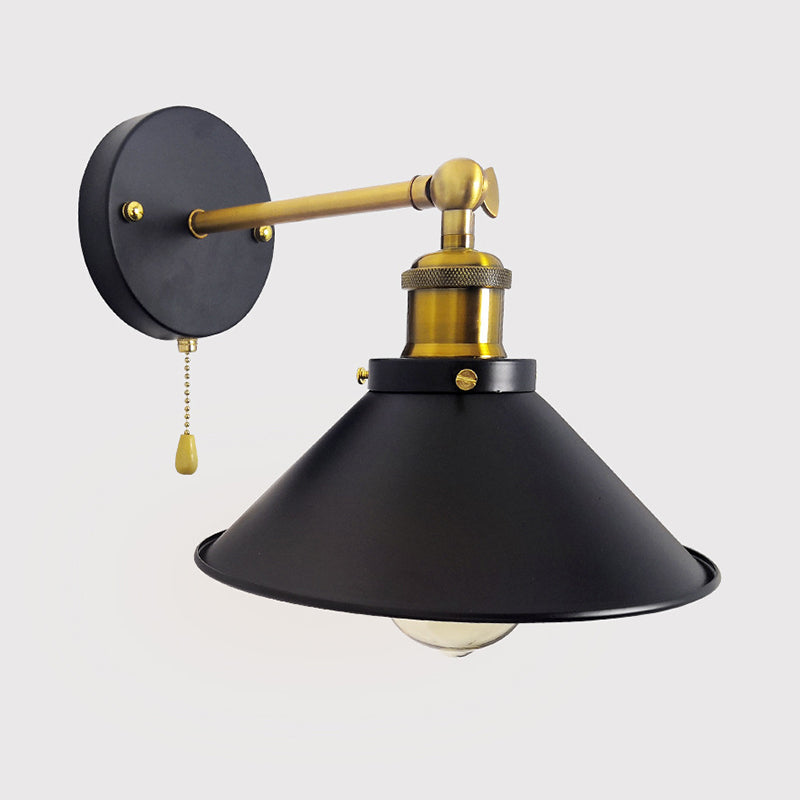 Industrial Tapered Shape Wall Mount Light Fixture Metal Sconce Lamp in Black