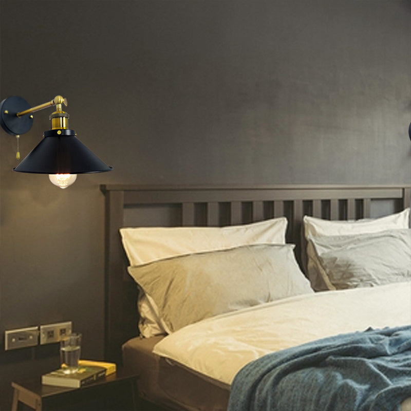 Industrial Tapered Shape Wall Mount Light Fixture Metal Sconce Lamp in Black