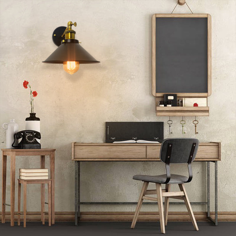 Industrial Tapered Shape Wall Mount Light Fixture Metal Sconce Lamp in Black