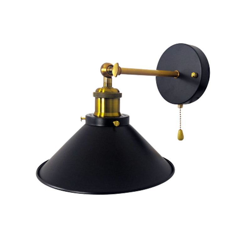 Industrial Tapered Shape Wall Mount Light Fixture Metal Sconce Lamp in Black