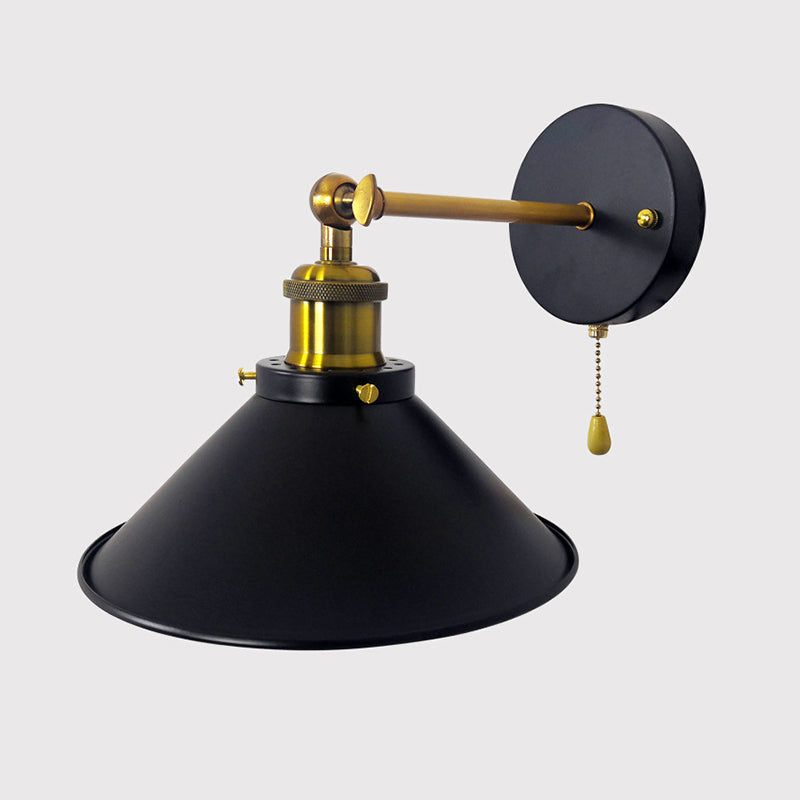 Industrial Tapered Shape Wall Mount Light Fixture Metal Sconce Lamp in Black