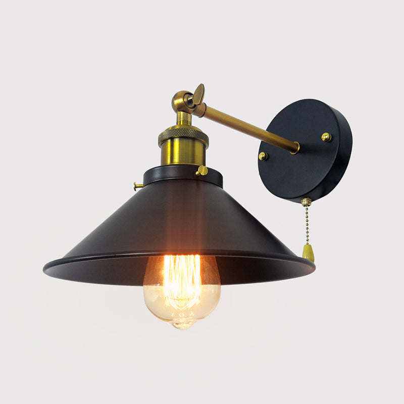 Industrial Tapered Shape Wall Mount Light Fixture Metal Sconce Lamp in Black