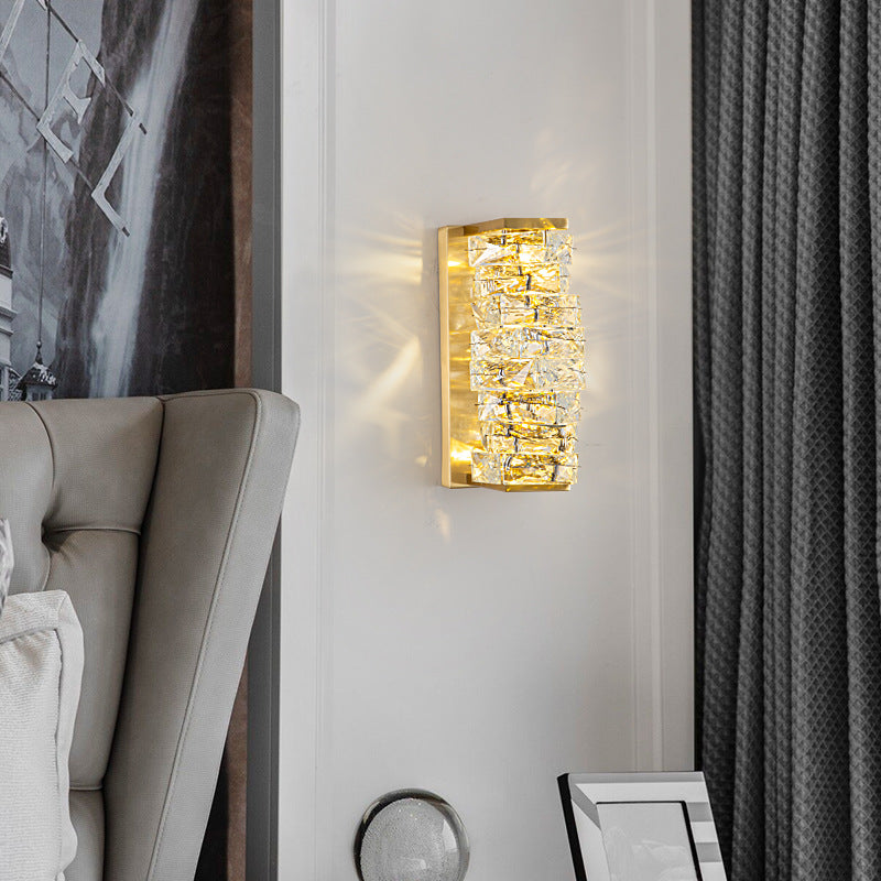Modern Unique Shape Wall Mount Light Fixture Crystal Sconce Lamp in Gold
