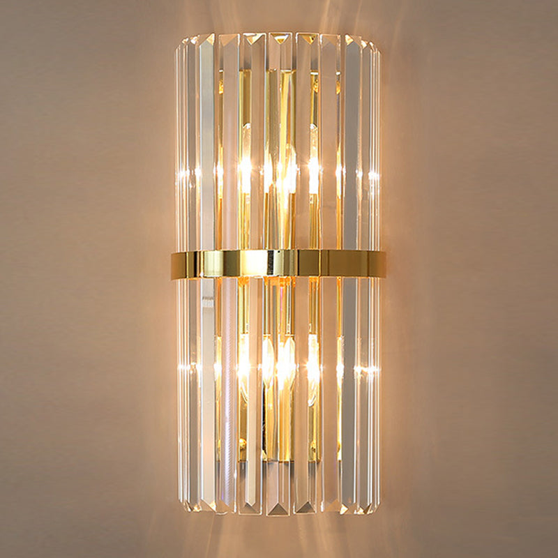 Modern Style Half Cylinder Wall Sconce Crystal 2 Light Sconces for Living Room