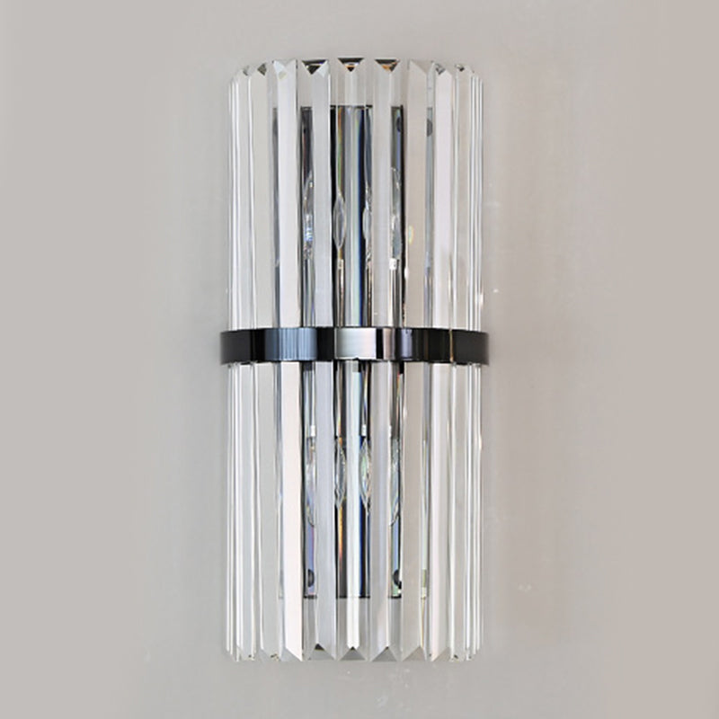 Modern Style Half Cylinder Wall Sconce Crystal 2 Light Sconces for Living Room