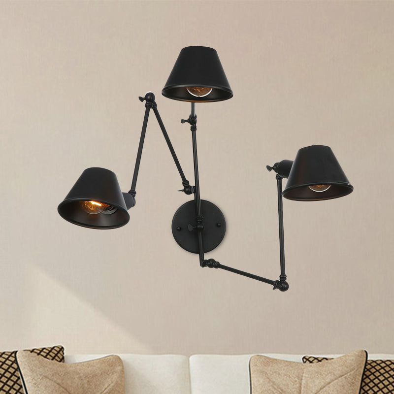 2/3 Lichten Iron SCONCE LICHTING Antiqued Black Finish Slaaparm Slaapkamer Wandlamp met belschaduw