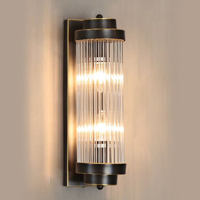 Modern Style Cylinder Wall Sconce Crystal 2 Light Sconces for Living Room