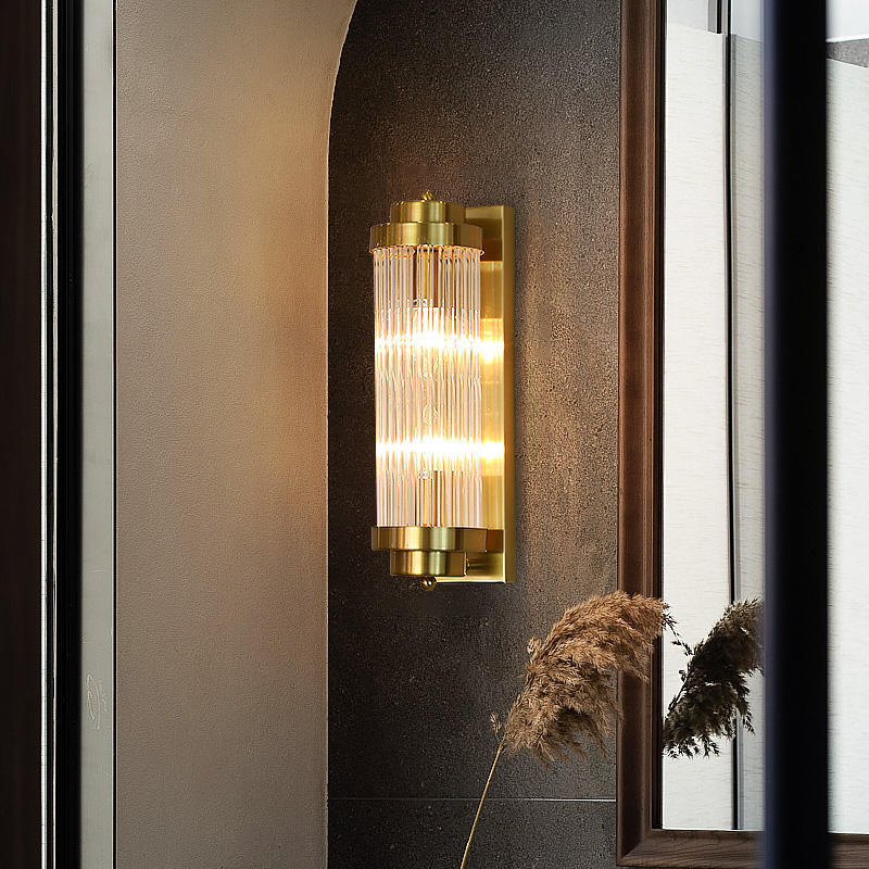 Modern Style Cylinder Wall Sconce Crystal 2 Light Sconces for Living Room