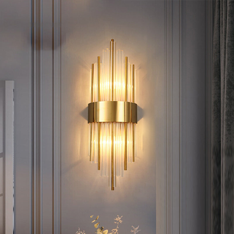 Modern Style Rhombus Wall Sconce Crystal 2 Light Sconces for Living Room