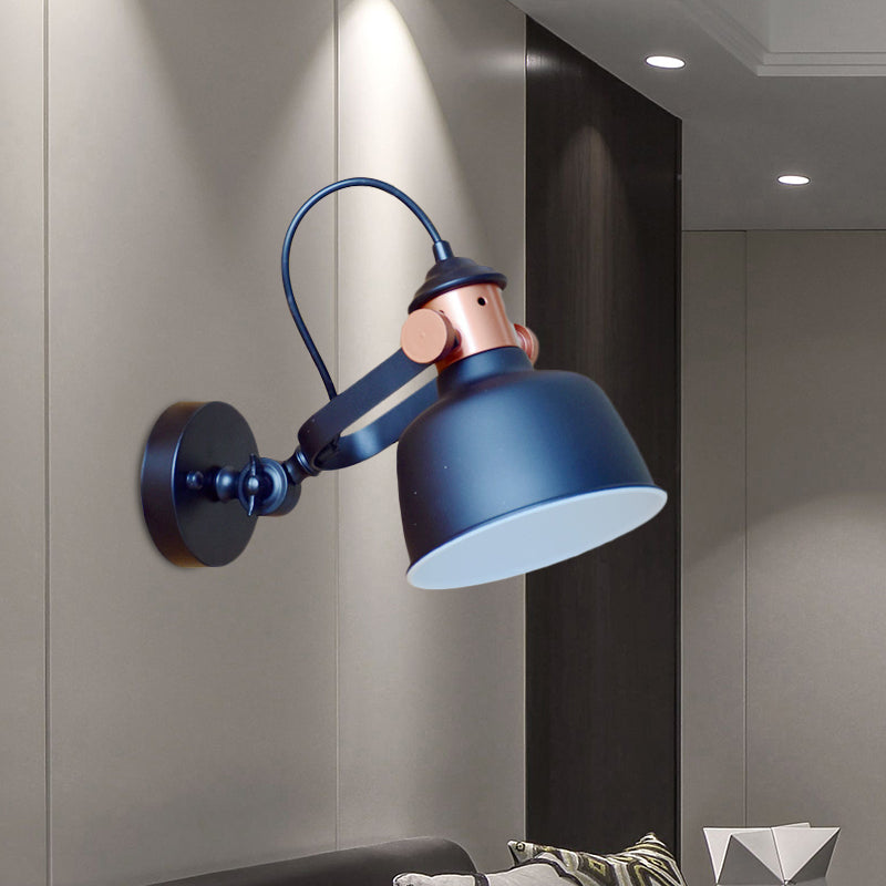 Black Bowl Wall Sconce Industrial Iron 1 Head Bedside Wall Mount Lamp Fixture with Rotatable Handle