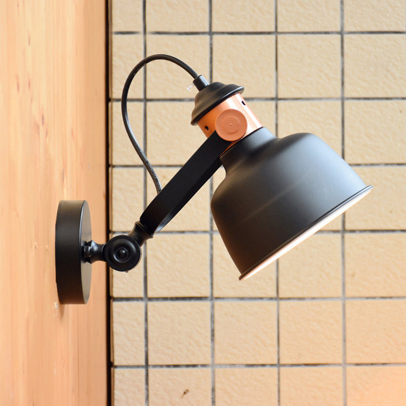 Black Bowl Wall Sconce Industrial Iron 1 Head Bedside Wall Mount Lamp Fixture with Rotatable Handle