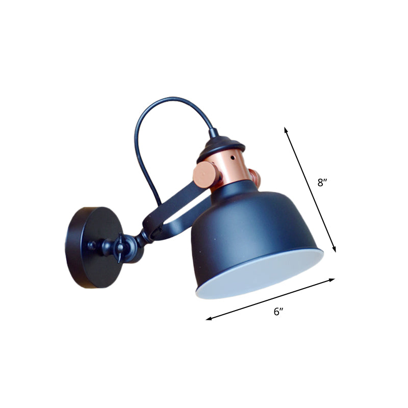 Black Bowl Wall Sconce Industrial Iron 1 Head Bedside Wall Mount Lamp Fixture with Rotatable Handle
