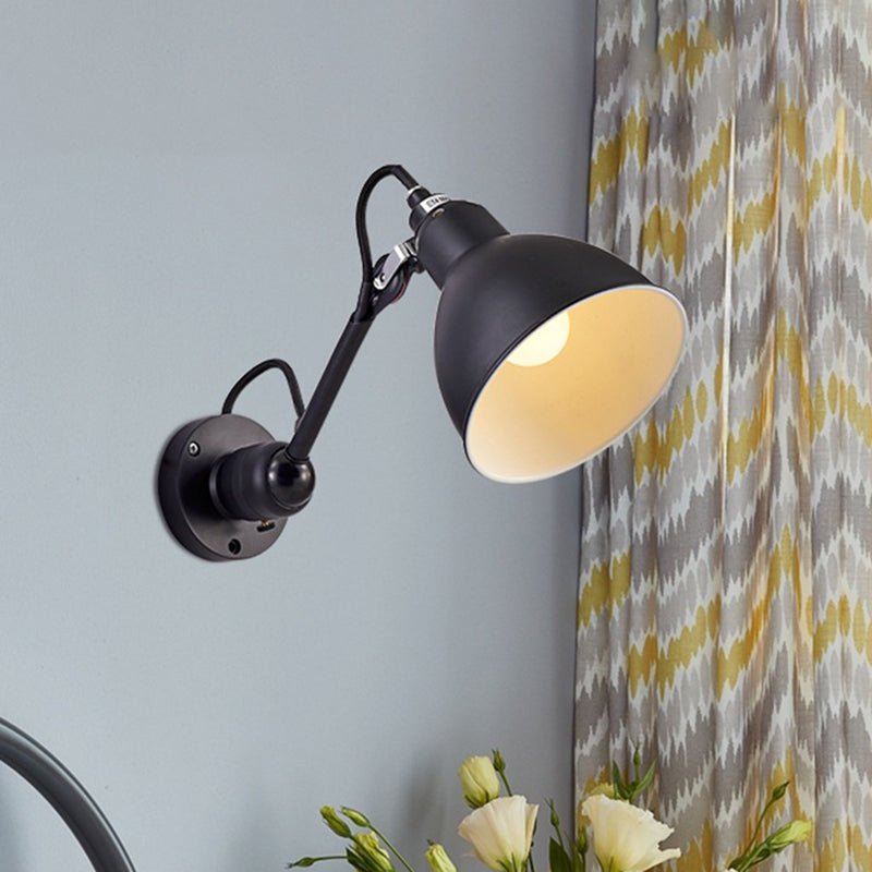 Antiqued Domed Wall Mount Sconce 1-Light Metal Adjustable Arm Wall Lamp in Black for Corridor