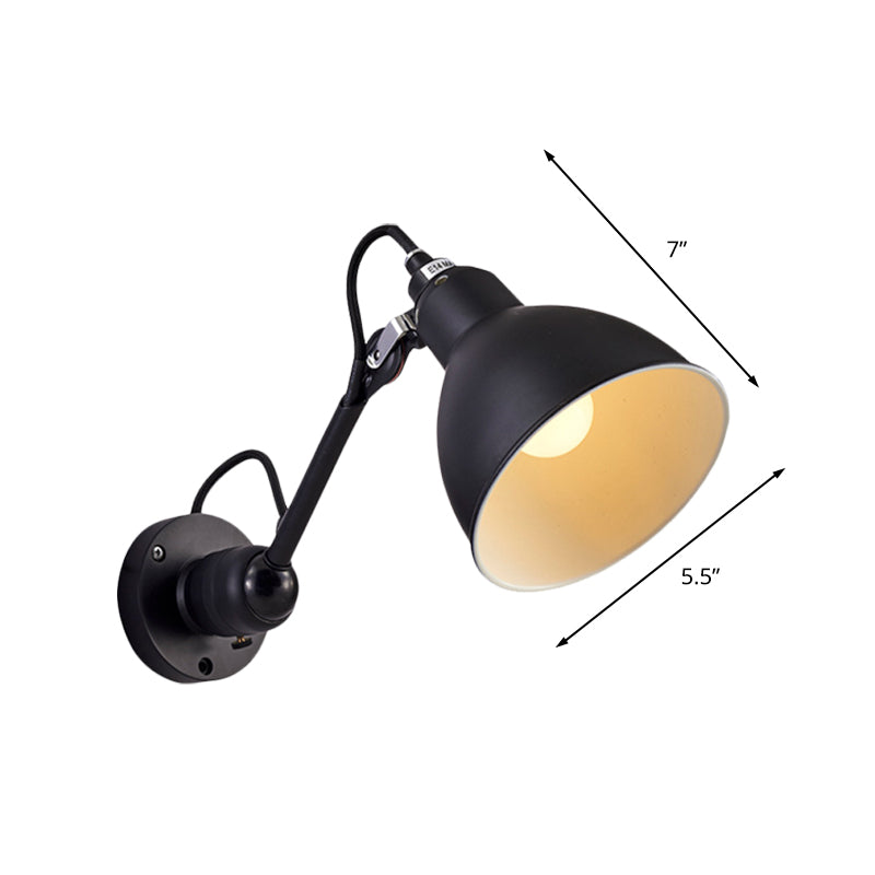 Antiqued Domed Wall Mount Sconce 1-Light Metal Adjustable Arm Wall Lamp in Black for Corridor