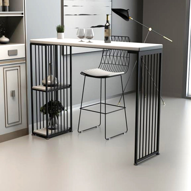 White Rectangle Bar Height Table Artificial Wood Pub Table with 2-shelf