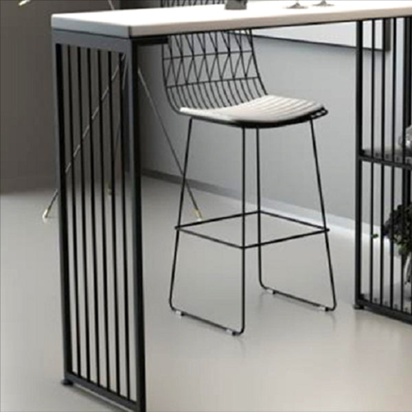 White Rectangle Bar Height Table Artificial Wood Pub Table with 2-shelf