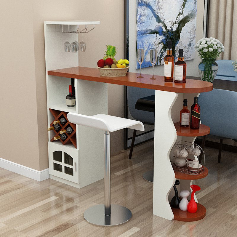 Industrial Pub Table Bar Height Specialty Bar Table with Wine Rack