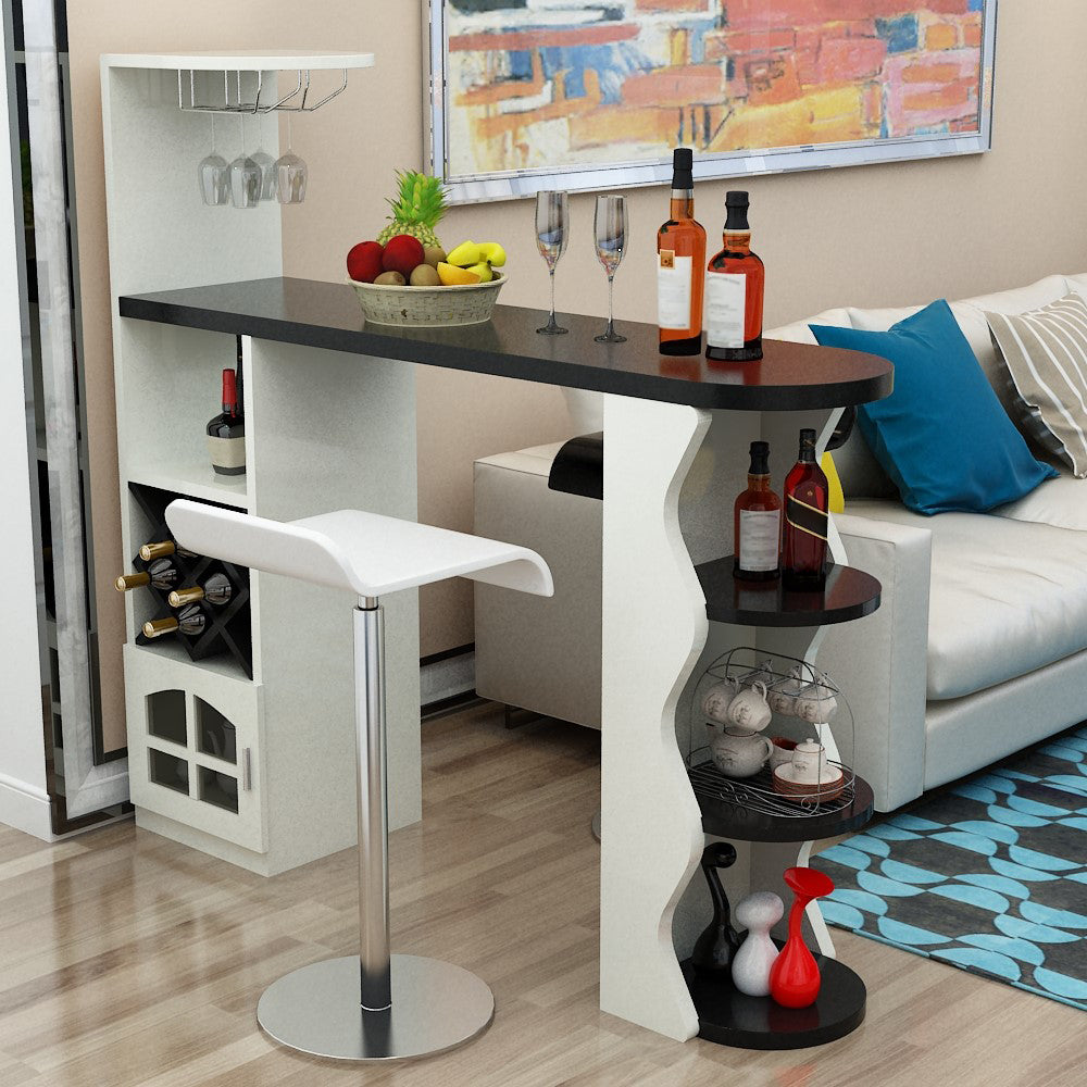 Industrial Pub Table Bar Height Specialty Bar Table with Wine Rack