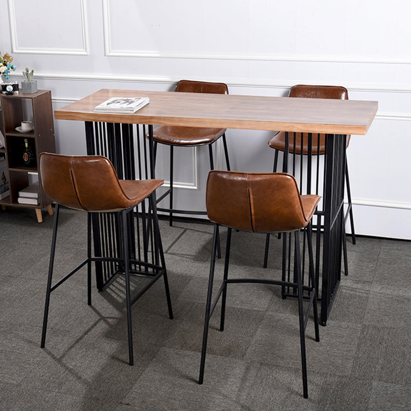 Industrial Rectangle Bistro Table Double Pedestal Solid Wood Bar Height Table in Brown