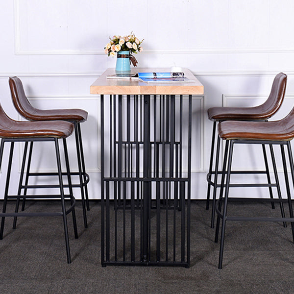 Industrial Rectangle Bistro Table Double Pedestal Solid Wood Bar Height Table in Brown