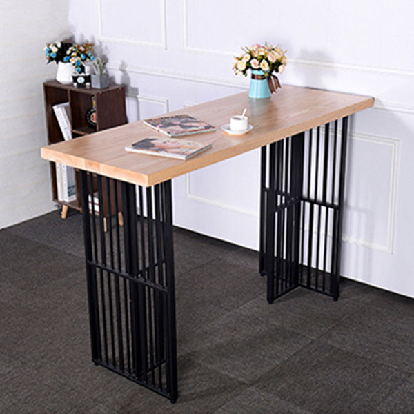 Industrial Rectangle Bistro Table Double Pedestal Solid Wood Bar Height Table in Brown