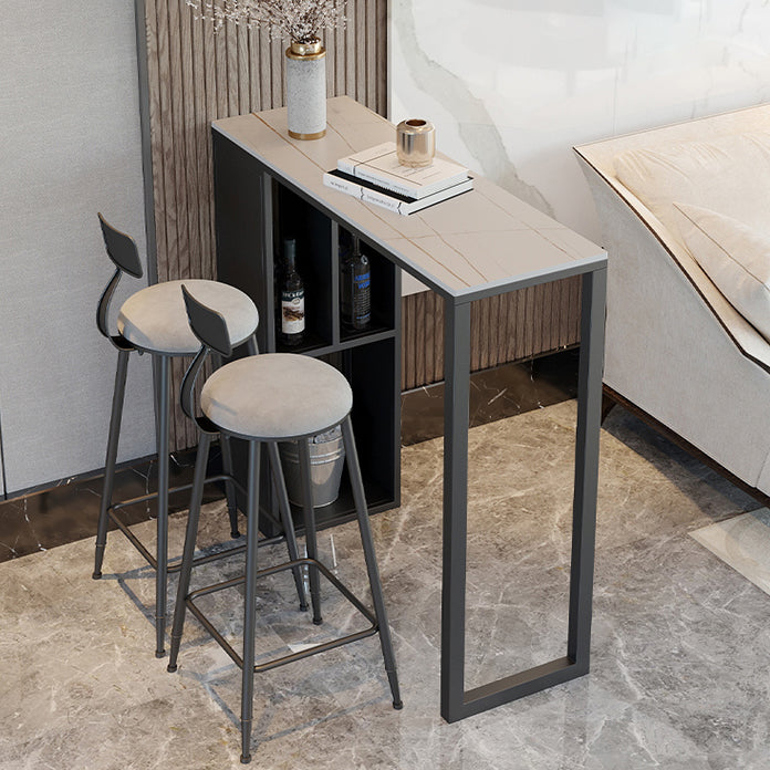 Modern Rectangle Bar Dining Table Stone and Metal Bar Table with Storage Base
