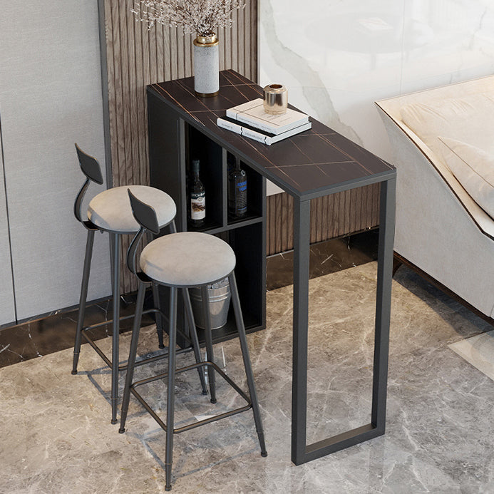Modern Rectangle Bar Dining Table Stone and Metal Bar Table with Storage Base