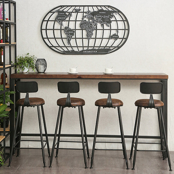 Industrial Brown Pub Table Rectangle Solid Wood Bar Height Table with Trestle Base