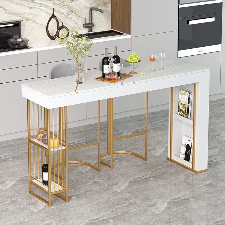 White Stone Table Rectangle Contemporary with Iron Base for Living Room