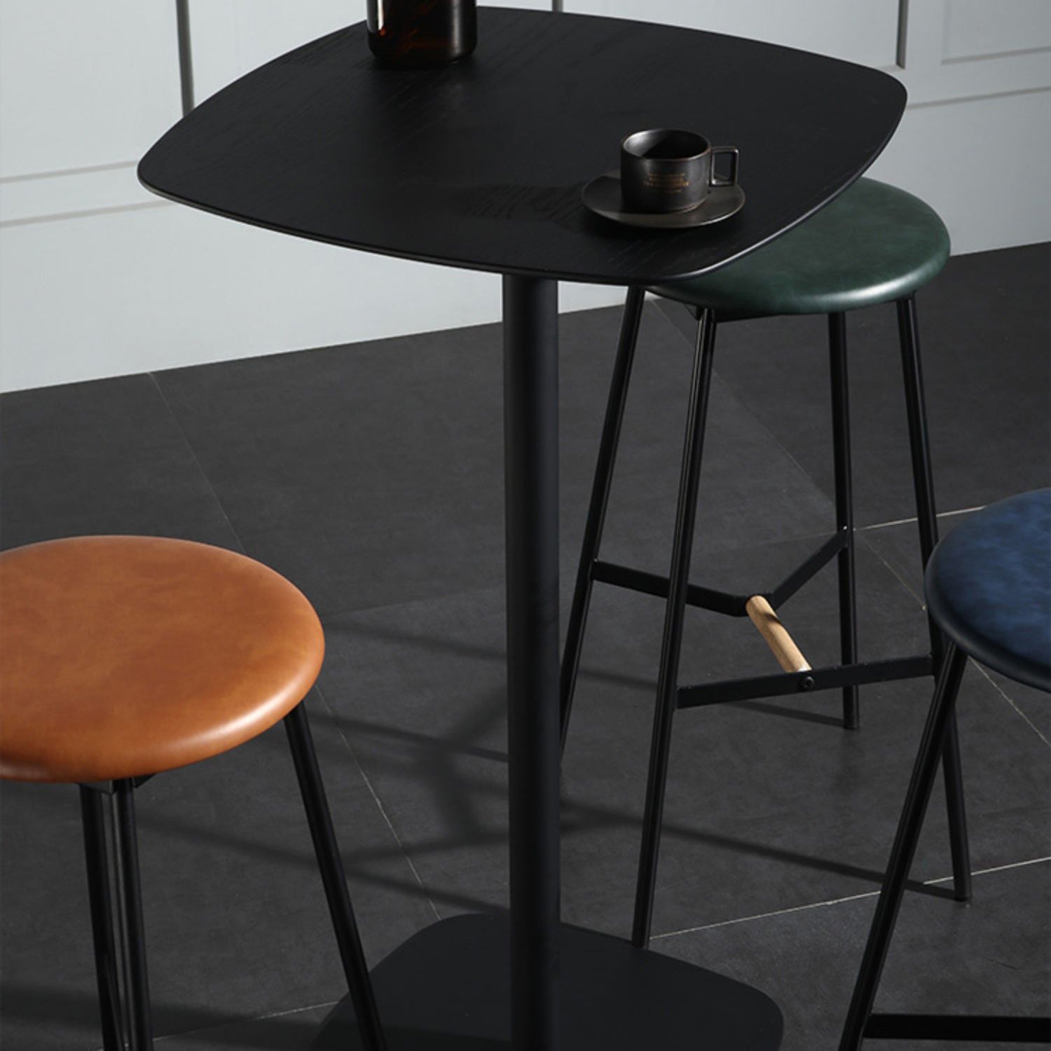 Contemporary Square Pedestal Bar Table Wood Top Bar Table for Cafe And Breakroom