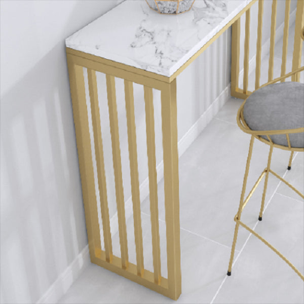 Rectangle Bar Dining Table White Faux Marble Top Bar Height Table with Sled Base