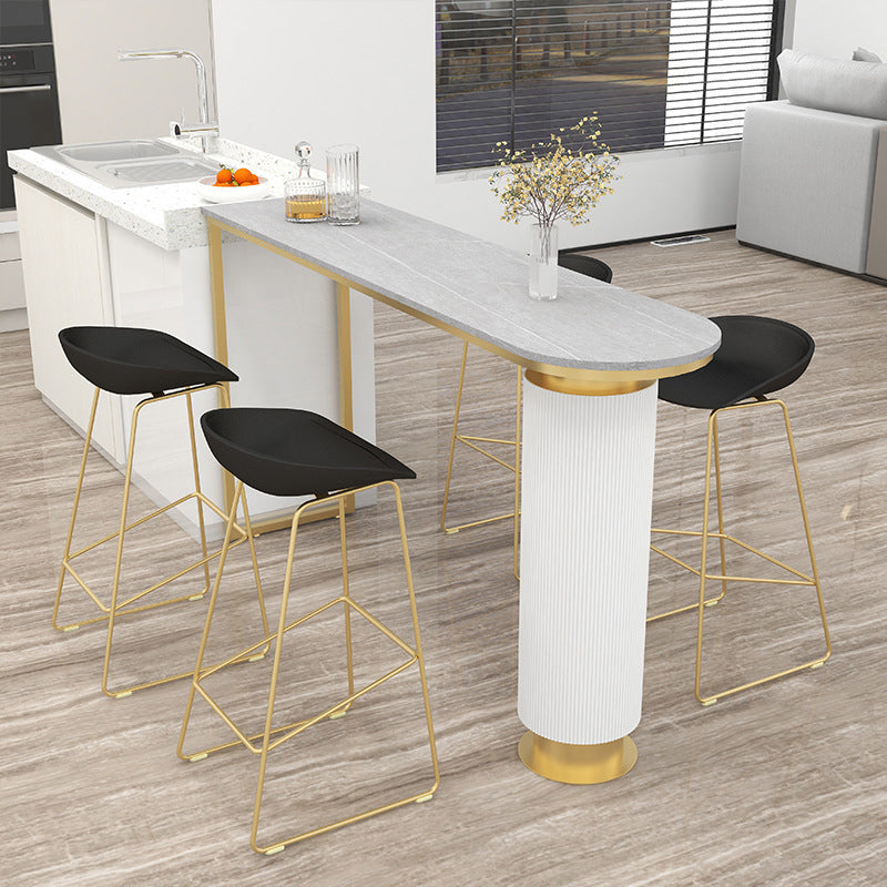 Contemporary Indoor Free Form Bar Table Stone Top and Metal Base Bar Table
