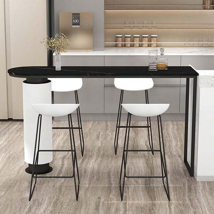 Contemporary Indoor Free Form Bar Table Stone Top and Metal Base Bar Table