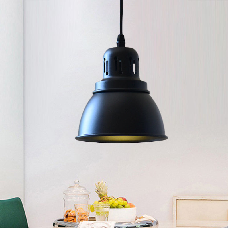 1-Bulb Iron Suspension Light Antiqued Black Finish Domed Stairway Pendant Lamp, 6"/7.5"/12" W