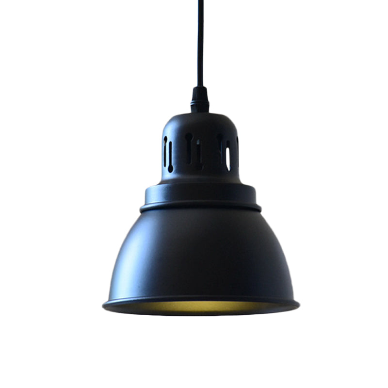 1-Bulb Iron Suspension Light Antiqued Black Finish Domed Stairway Pendant Lamp, 6"/7.5"/12" W