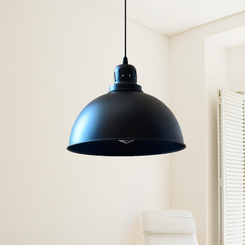 1-Bulb Iron Suspension Light Antiqued Black Finish Domed Stairway Pendant Lamp, 6"/7.5"/12" W