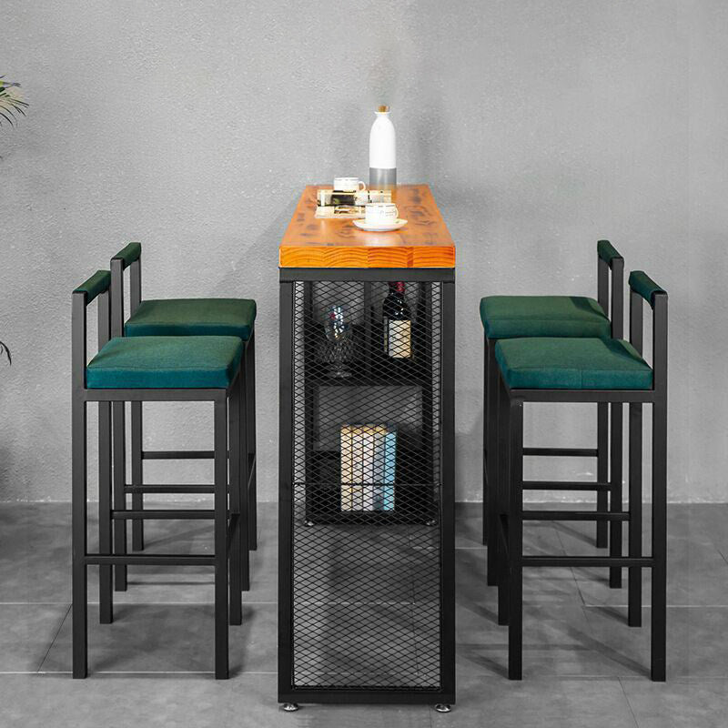 Industrial Rectangle Pub Table Set 1/3/5 Pieces Pine Wood Top Bar Table with Metal Stools