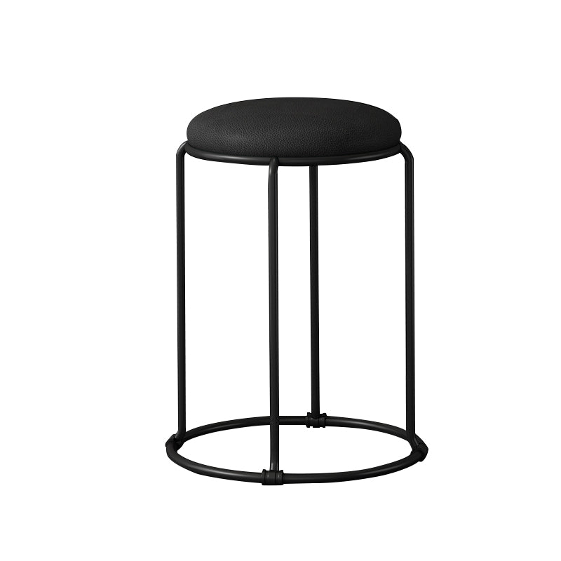 Modern Ottoman Leather Upholstered Tear Resistant Round Ottoman with Chair Legs