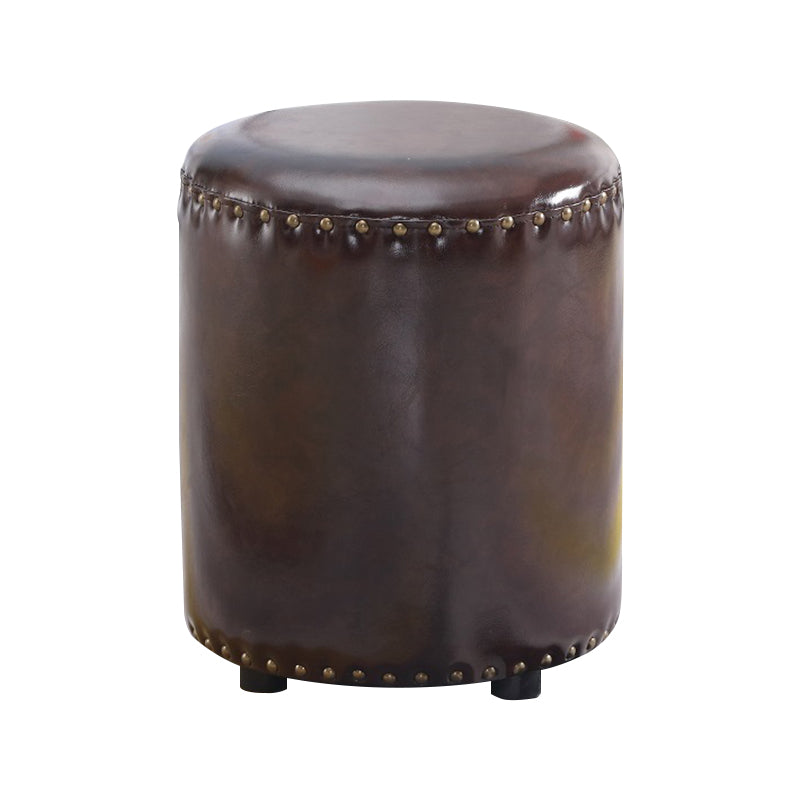 Round Contemporary Pouf Pure Color Nailhead Trim PU Leather Pouf Ottoman