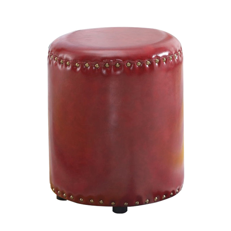 Round Contemporary Pouf Pure Color Nailhead Trim PU Leather Pouf Ottoman