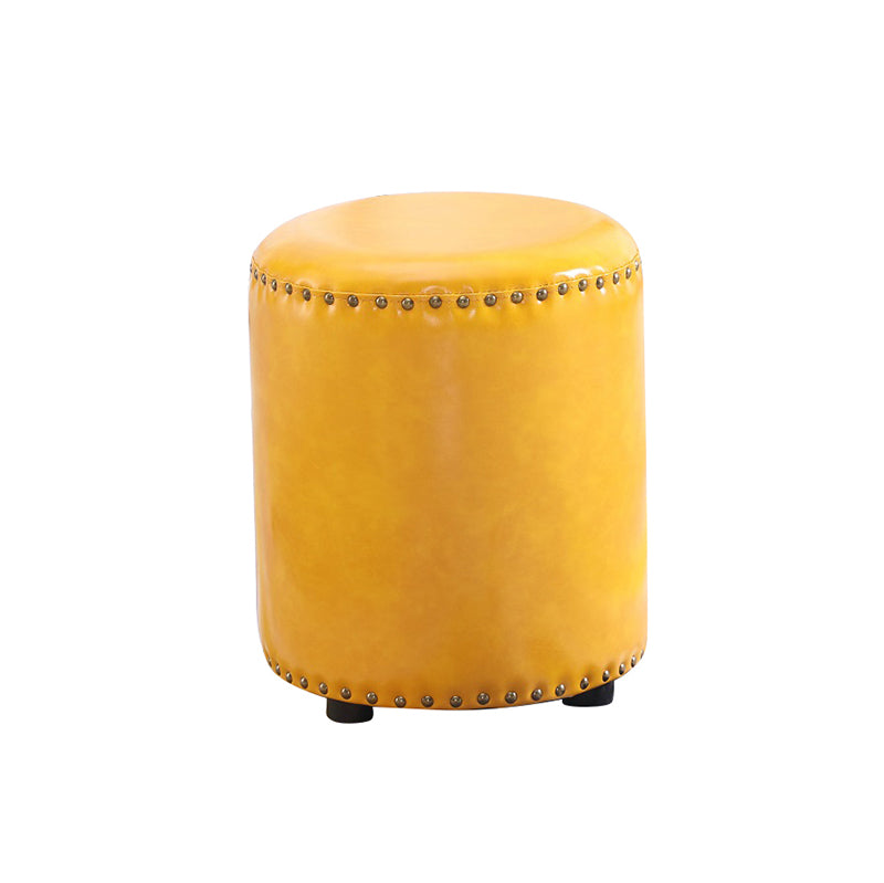 Round Contemporary Pouf Pure Color Nailhead Trim PU Leather Pouf Ottoman