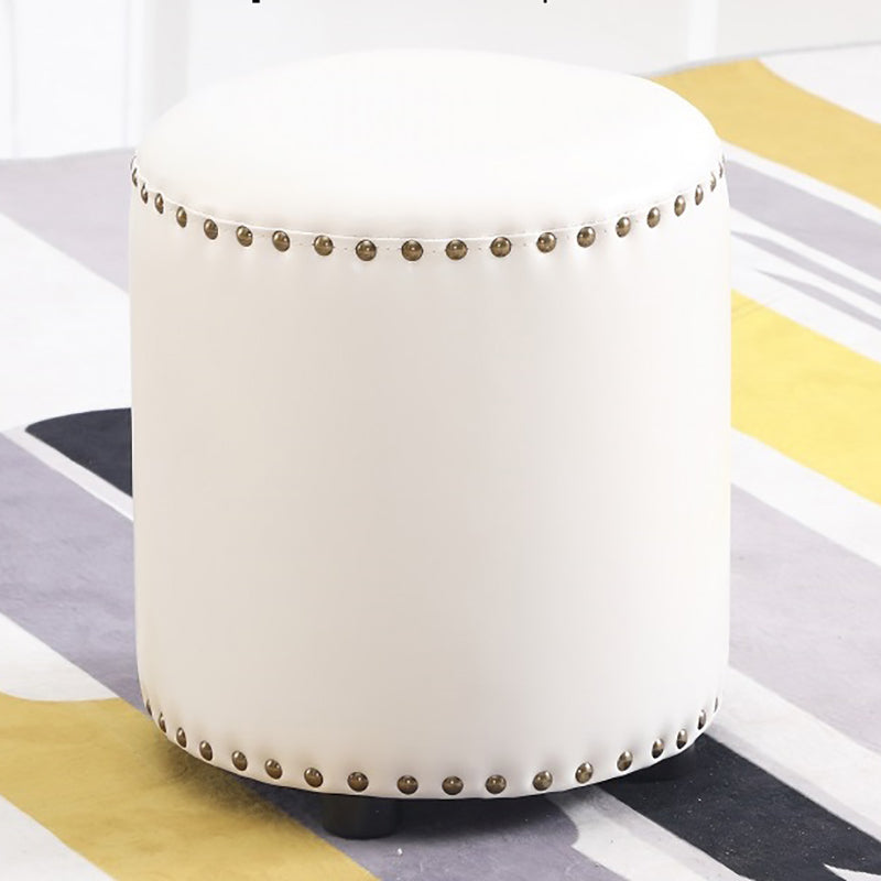 Round Contemporary Pouf Pure Color Nailhead Trim PU Leather Pouf Ottoman