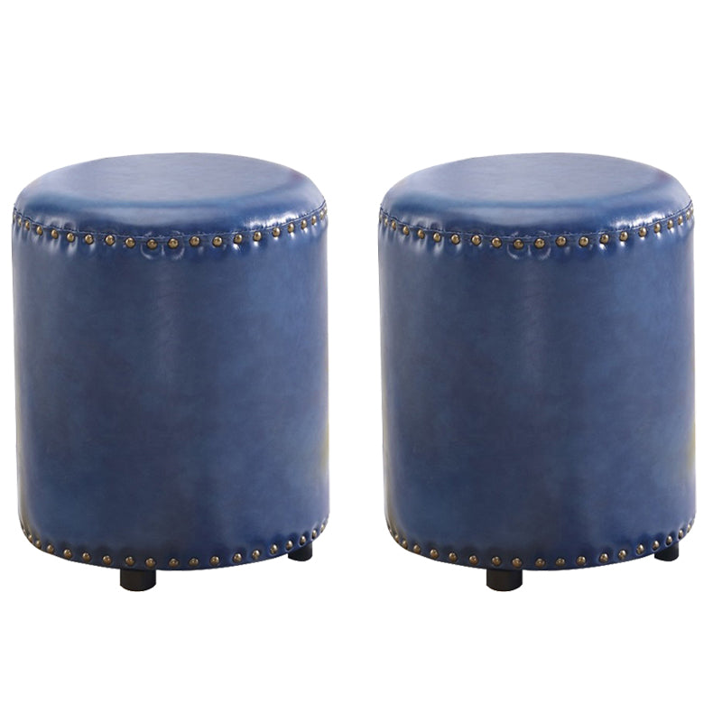 Round Contemporary Pouf Pure Color Nailhead Trim PU Leather Pouf Ottoman